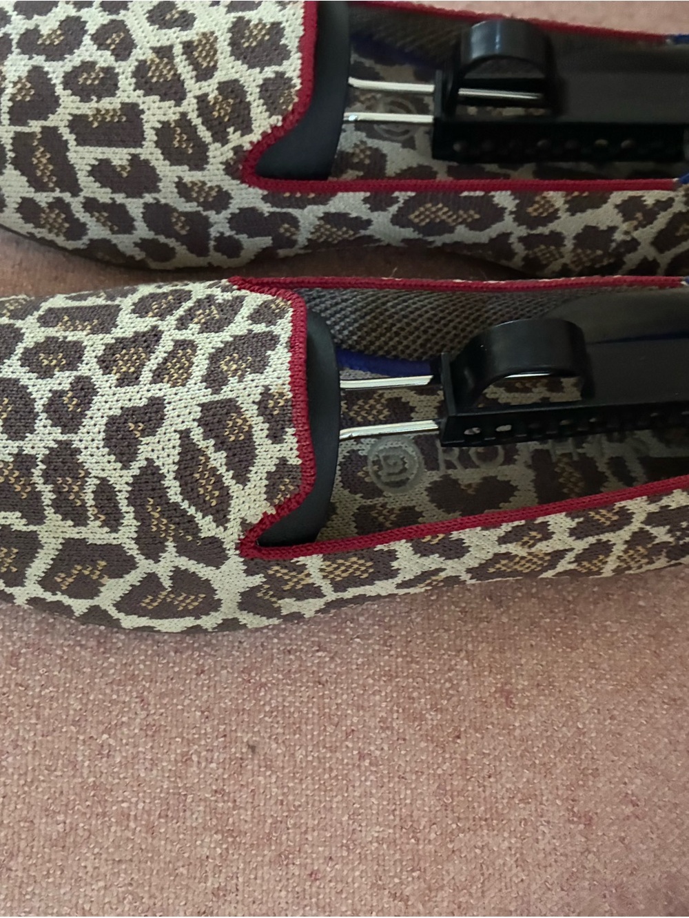 Rothy’s Leopard Print Slip-On Loafers with Red Trim